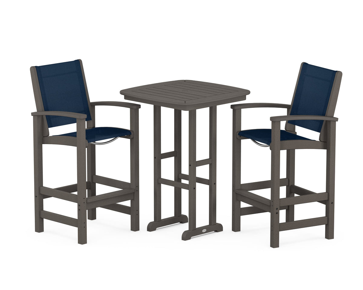 POLYWOOD Coastal 3-Piece Bar Set in Vintage Coffee / Navy Blue