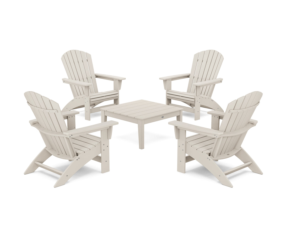 POLYWOOD 5-Piece Nautical Grand Adirondack Chair Conversation Group in Sand
