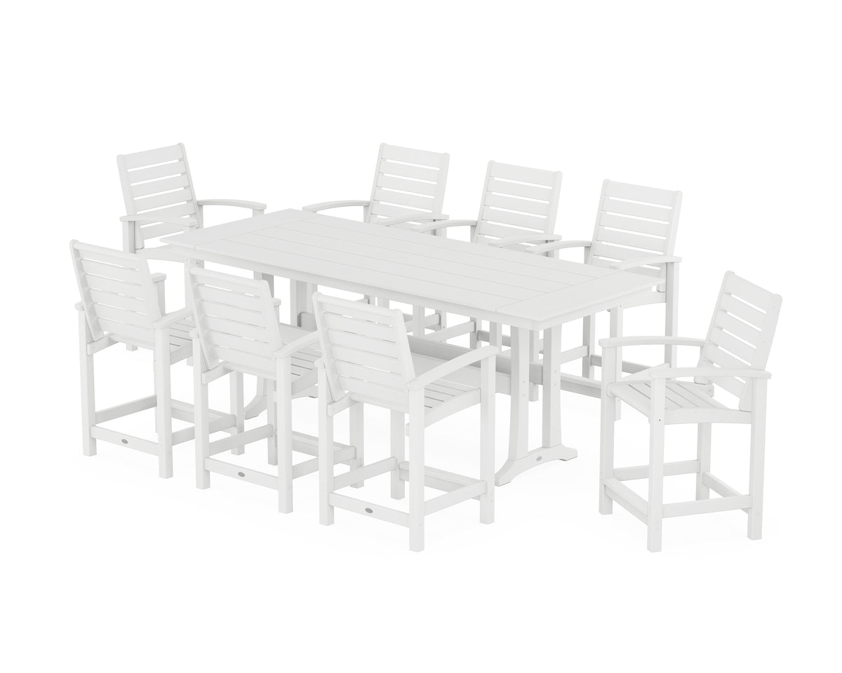 POLYWOOD Signature 9-Piece Farmhouse Counter Set with Trestle Legs in White