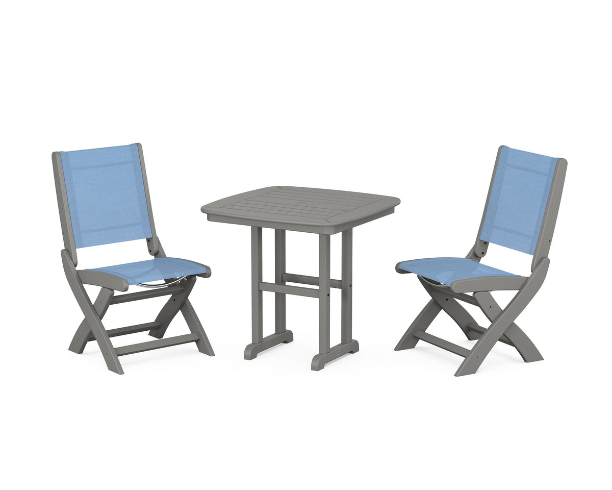 POLYWOOD Coastal Folding Side Chair 3-Piece Dining Set in Slate Grey / Poolside