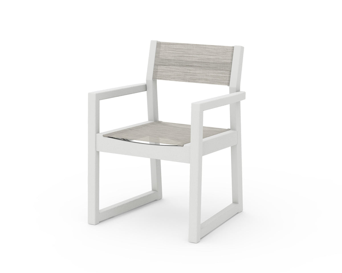 POLYWOOD EDGE Sling Dining Arm Chair in Vintage White / Birch