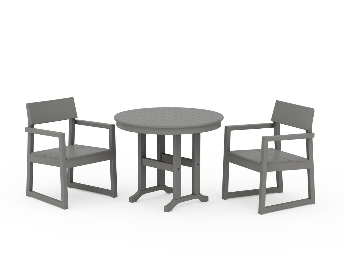 POLYWOOD EDGE 3-Piece Round Dining Set in Slate Grey