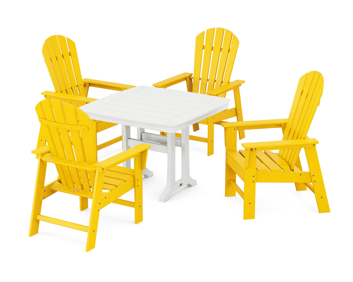 POLYWOOD South Beach 5-Piece Dining Set with Trestle Legs - 37" Table in Lemon / White