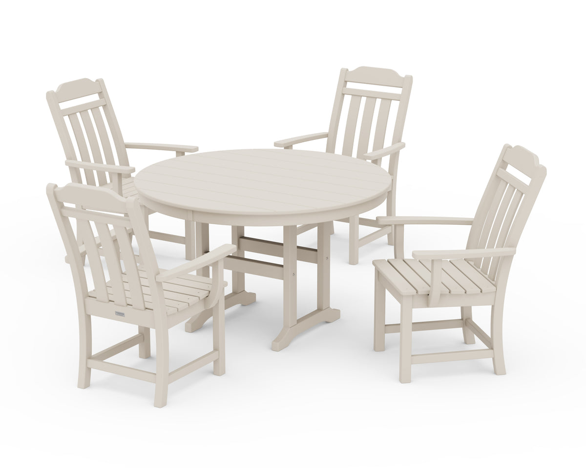 POLYWOOD Cottage 5-Piece Round Farmhouse Dining Set in Sand