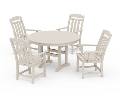 POLYWOOD Cottage 5-Piece Round Farmhouse Dining Set in Sand