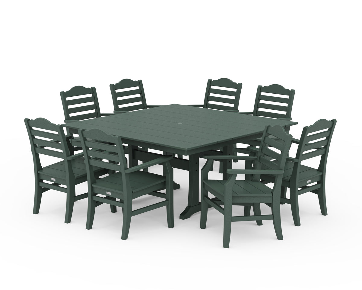 POLYWOOD Savannah 9-Piece Square Farmhouse Dining Set with Trestle Legs in Green