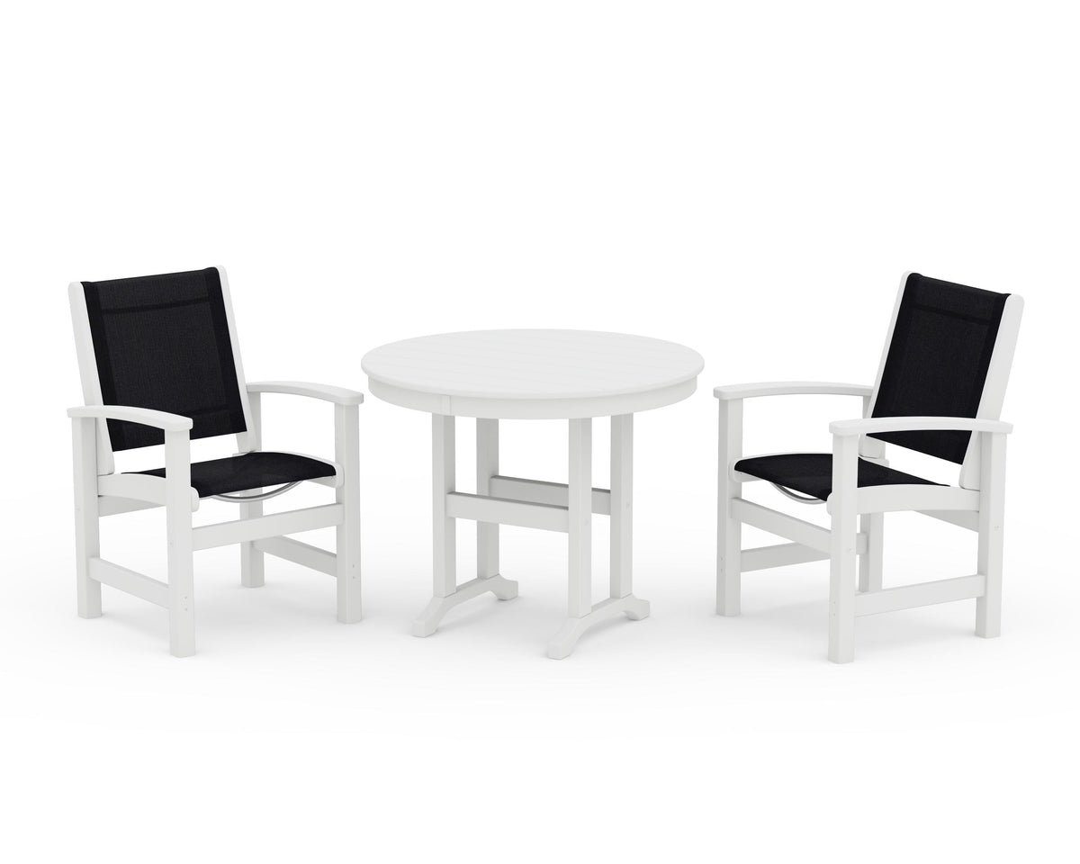 POLYWOOD Coastal 3-Piece Round Dining Set in White / Black