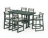 POLYWOOD EDGE Sling 7-Piece Farmhouse Bar Set with Trestle Legs in Green / Birch