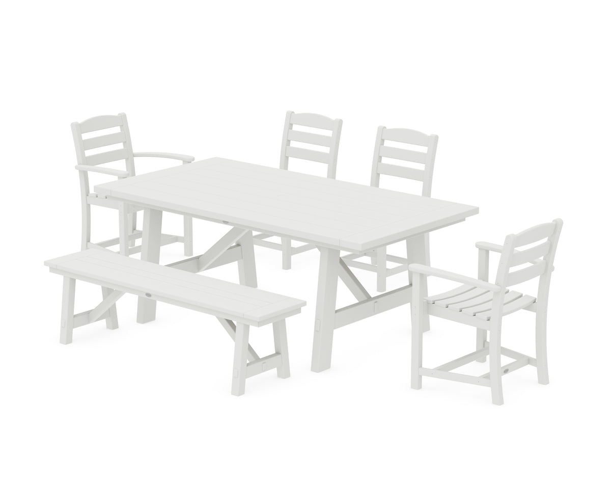 POLYWOOD La Casa Café 6-Piece Rustic Farmhouse Dining Set with Bench in Vintage White