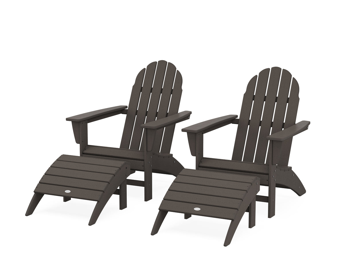 POLYWOOD Vineyard Adirondack Chair 4-Piece Set with Ottomans in Vintage Coffee