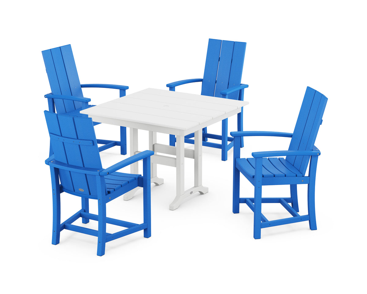 POLYWOOD Modern Adirondack 5-Piece Farmhouse Dining Set - 37" Table in Pacific Blue / White
