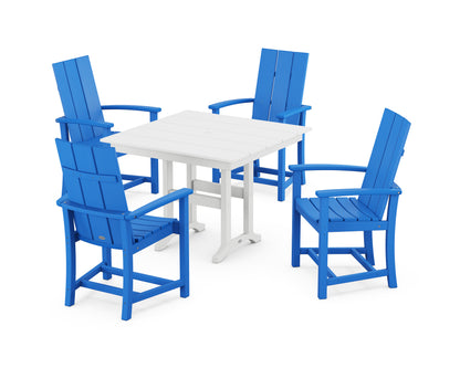 POLYWOOD Modern Adirondack 5-Piece Farmhouse Dining Set - 37" Table in Pacific Blue / White