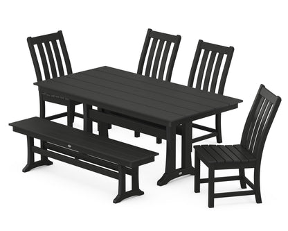 POLYWOOD Vineyard Side Chair 6-Piece Farmhouse Dining Set with Trestle Legs and Bench in Black
