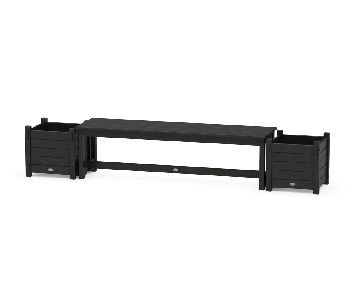 POLYWOOD 60" Nautical Straight Planter Bench Set in Black
