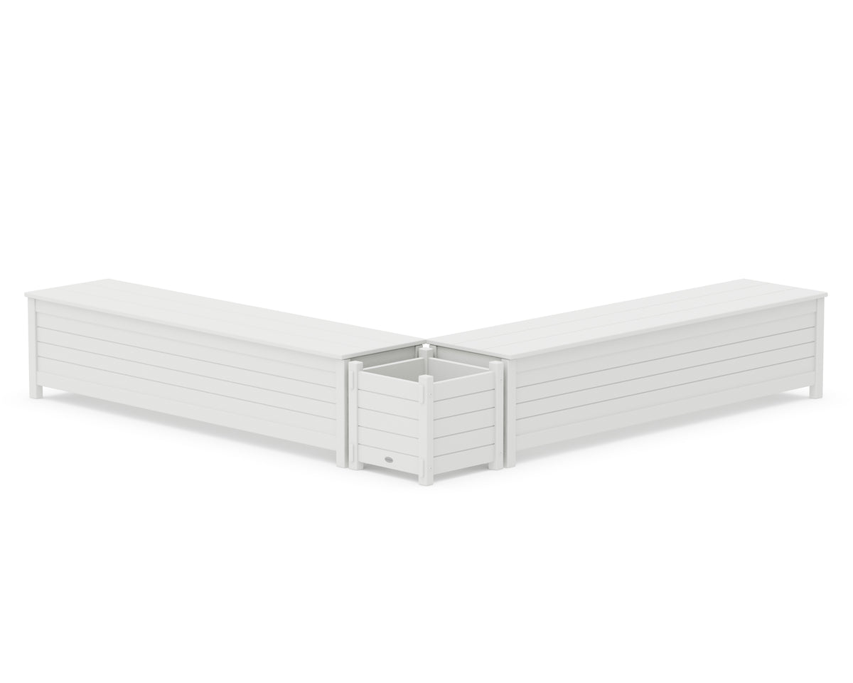 POLYWOOD 72" Nautical L-Shaped Planter Storage Bench Set in White