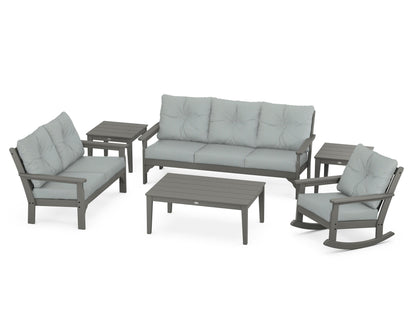 POLYWOOD Vineyard 6-Piece Deep Seating Set with Rocking Chair in Slate Grey / Spa