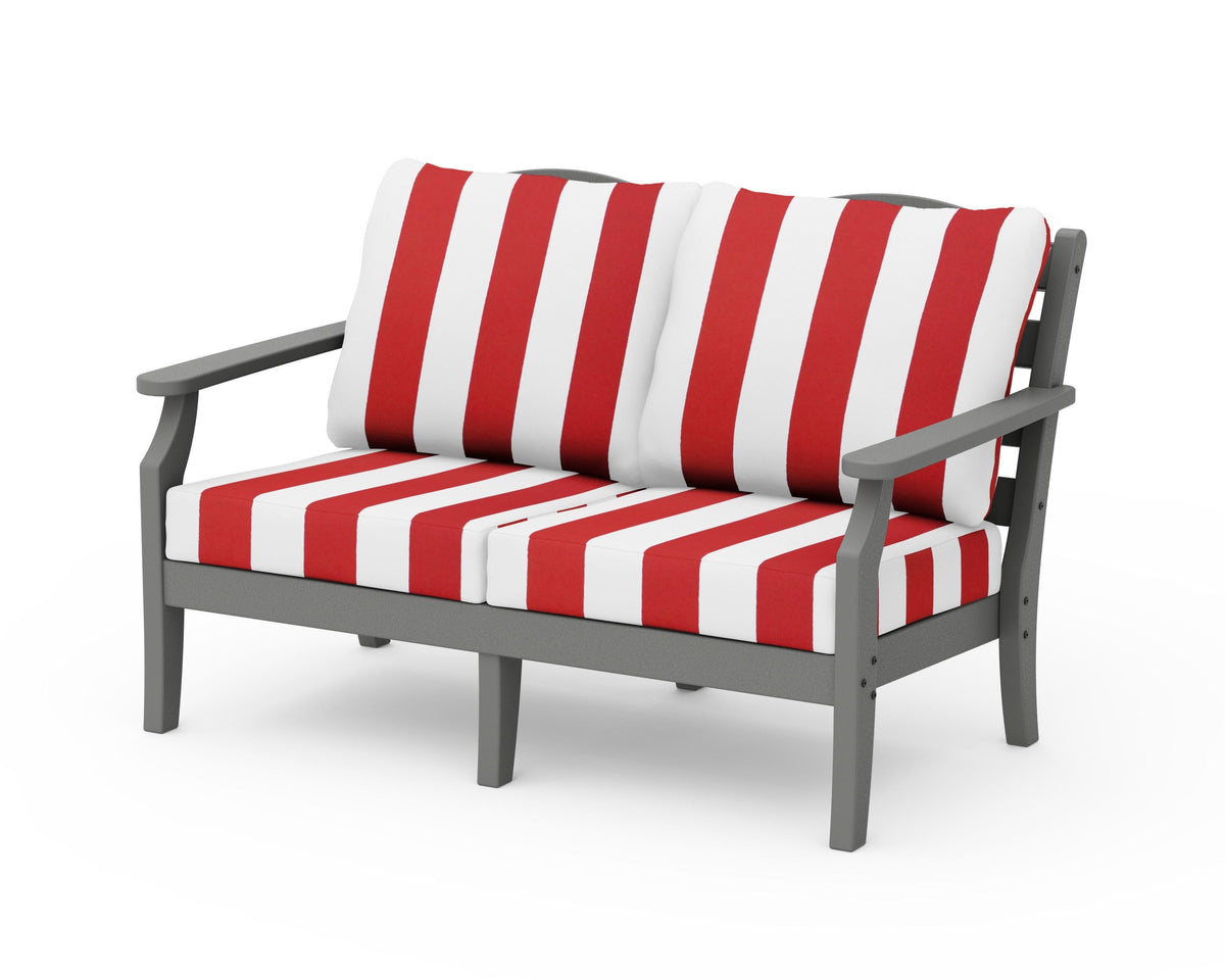 POLYWOOD Savannah Deep Seating Loveseat in Slate Grey / Cabana Stripe Crimson