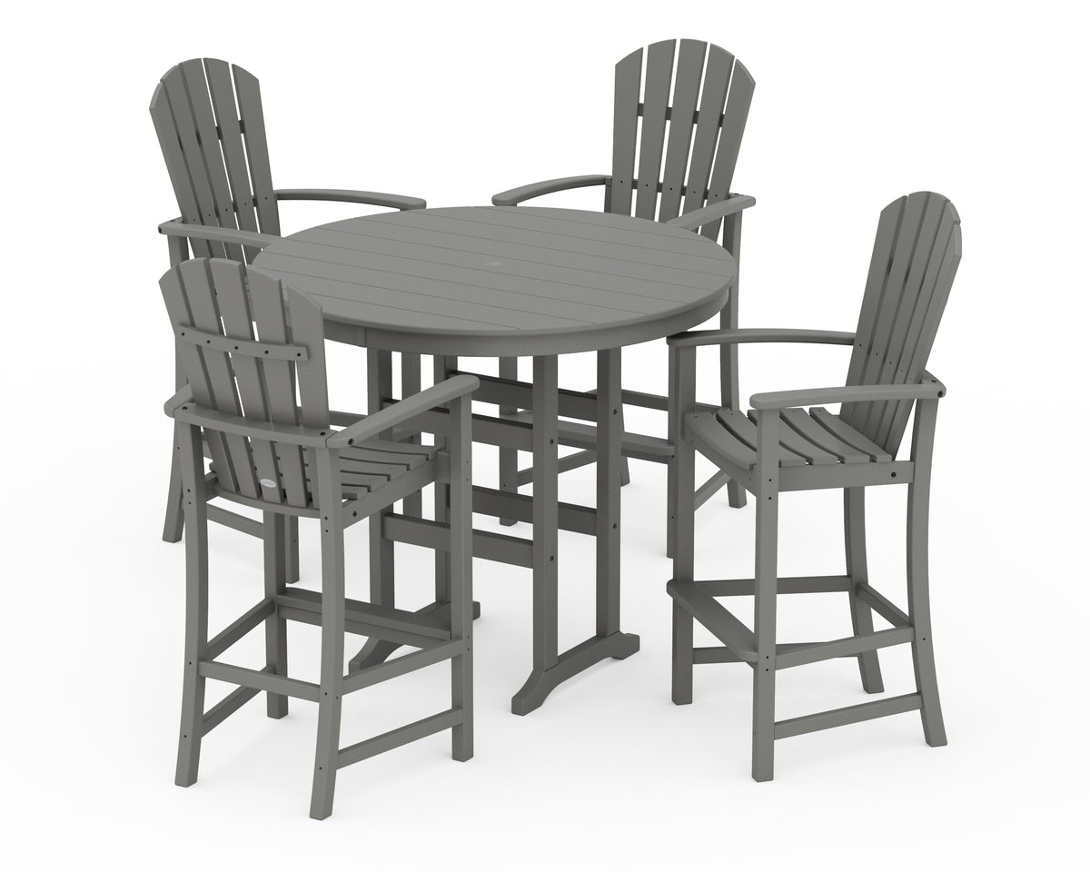 POLYWOOD Palm Coast 5-Piece Round Farmhouse Bar Set in Slate Grey