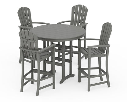 POLYWOOD Palm Coast 5-Piece Round Farmhouse Bar Set in Slate Grey