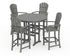 POLYWOOD Palm Coast 5-Piece Round Farmhouse Bar Set in Slate Grey