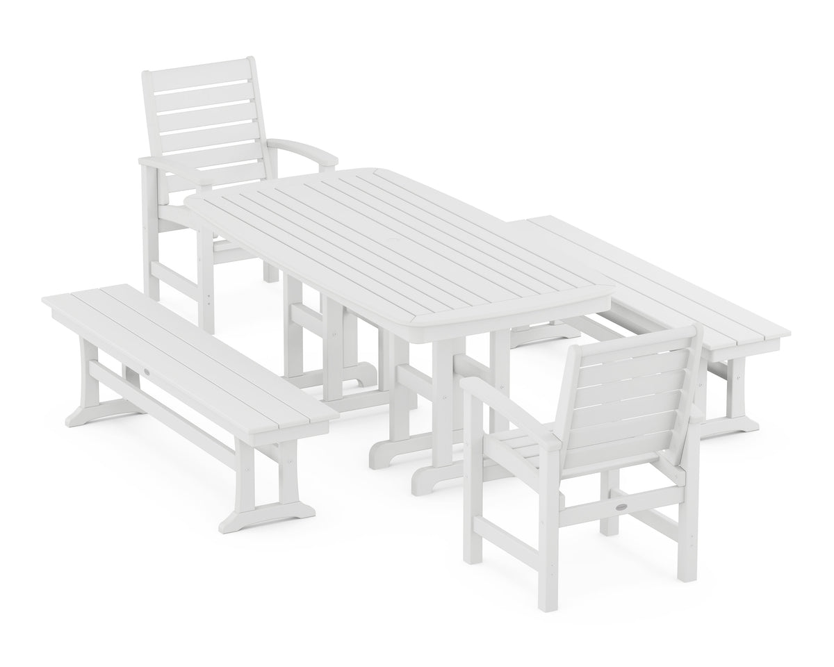 POLYWOOD Signature 5-Piece Dining Set with Benches - 37" x 72" Table in White