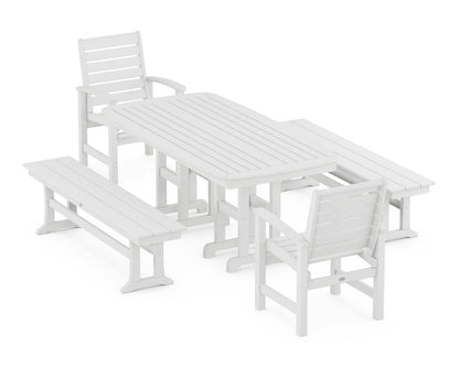 POLYWOOD Signature 5-Piece Dining Set with Benches - 37" x 72" Table in White