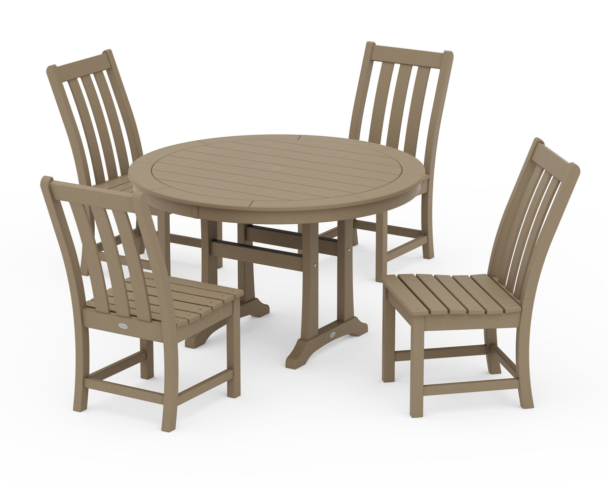 POLYWOOD Vineyard Side Chair 5-Piece Round Dining Set with Trestle Legs in Vintage Sahara