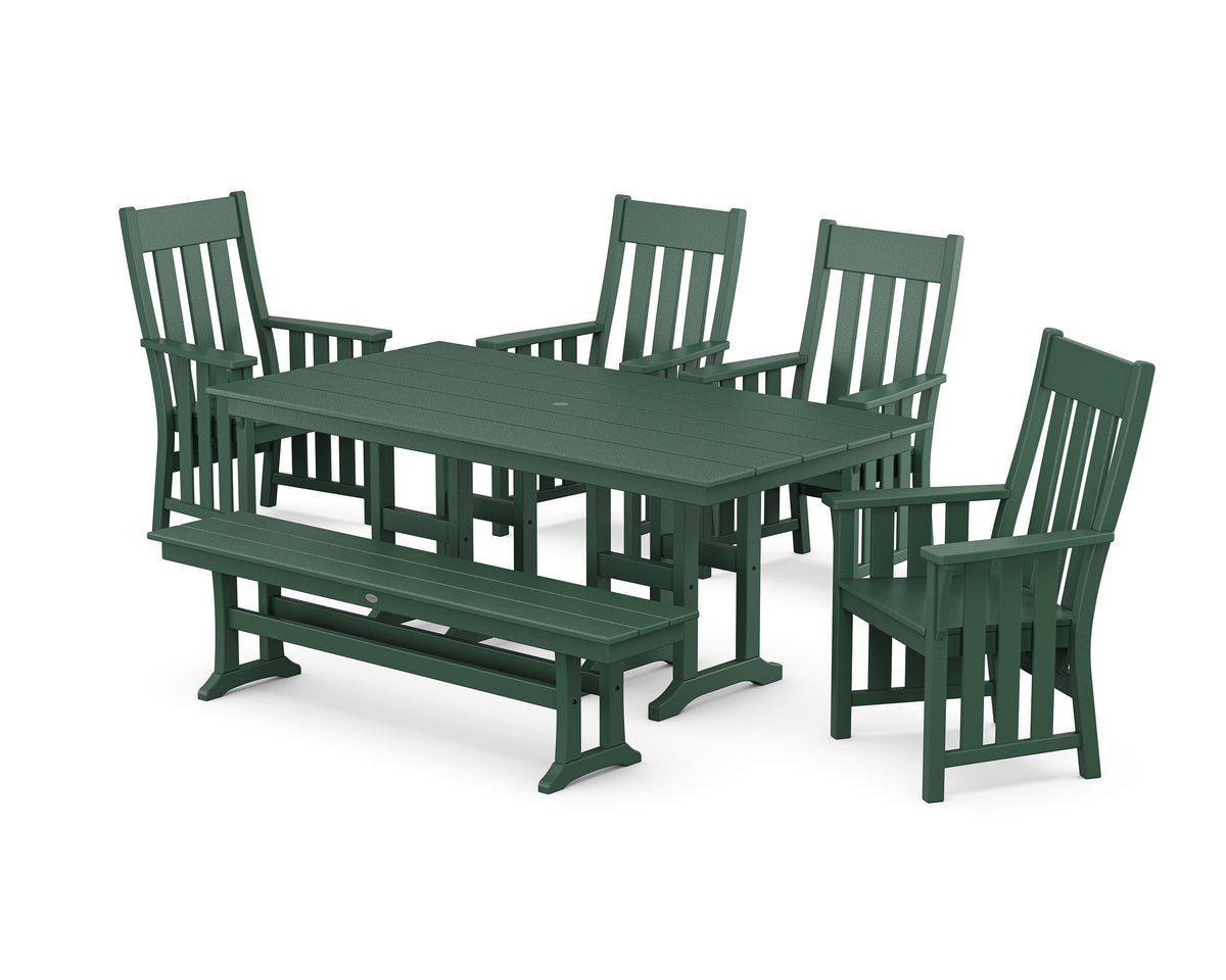 POLYWOOD Acadia 6-Piece Farmhouse Dining Set with Bench in Green