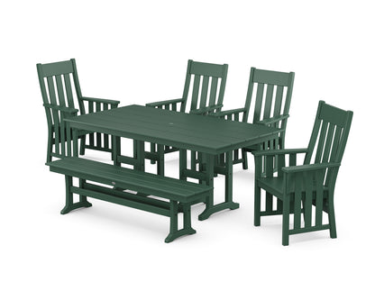 POLYWOOD Acadia 6-Piece Farmhouse Dining Set with Bench in Green