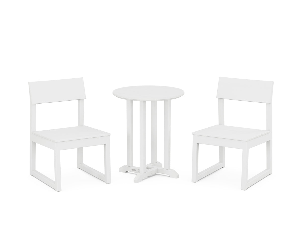 POLYWOOD EDGE Side Chair 3-Piece Round Bistro Dining Set in White