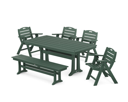 POLYWOOD Nautical Lowback 6-Piece Dining Set with Trestle Legs and Bench in Green