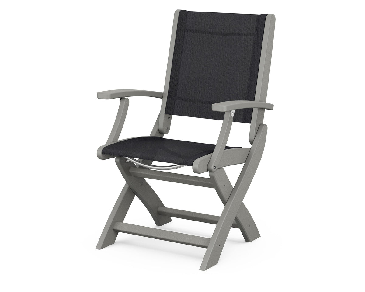 POLYWOOD Coastal Folding Chair in Slate Grey with Slate Grey arms and Black sling
