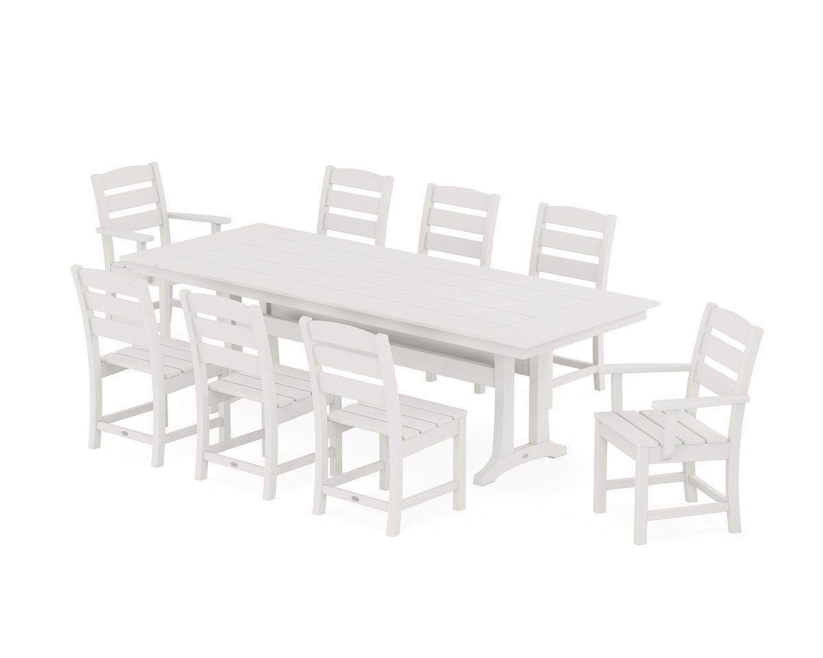 POLYWOOD Lakeside 9-Piece Farmhouse Dining Set with Trestle Legs in Vintage White
