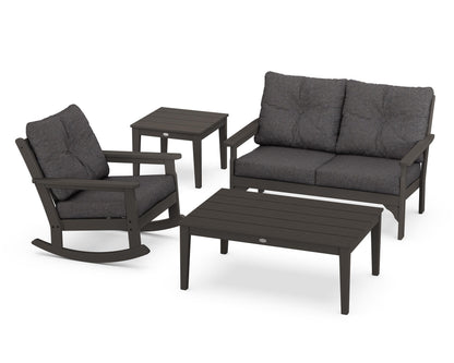 POLYWOOD Vineyard 4-Piece Deep Seating Rocker Set in Vintage Coffee / Ash Charcoal