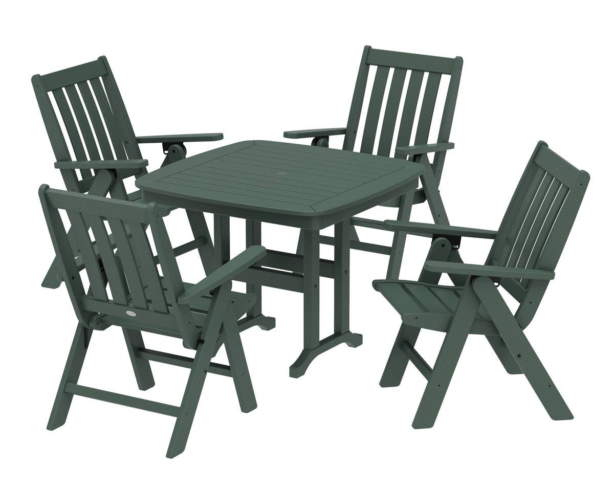 POLYWOOD Vineyard Folding Chair 5-Piece Dining Set - 37" Table in Green