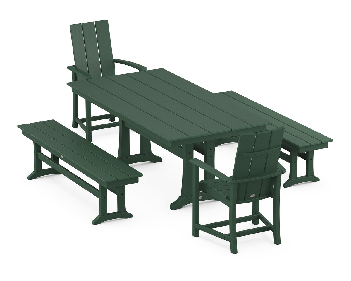 POLYWOOD Modern Adirondack 5-Piece Farmhouse Dining Set with Trestle Legs in Green
