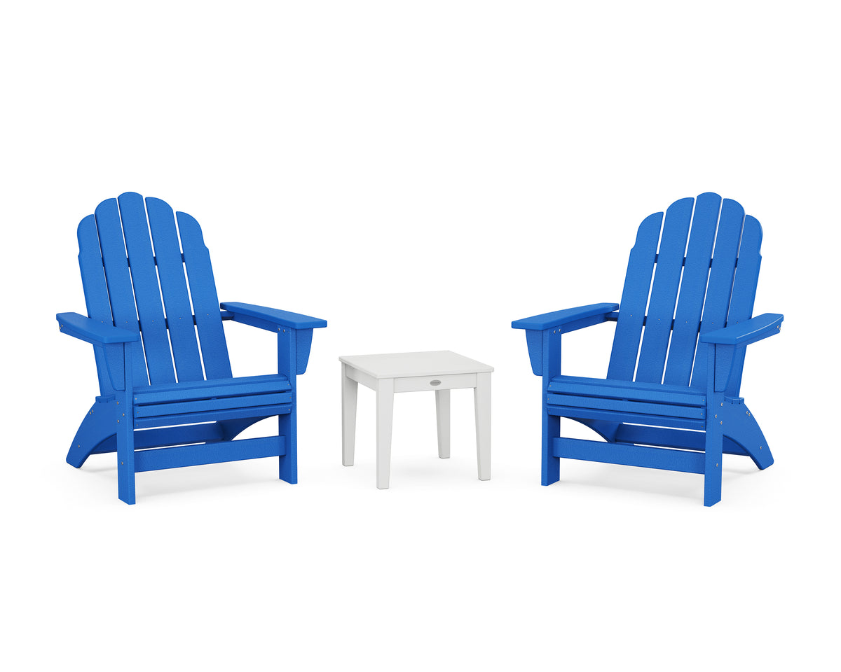 POLYWOOD 3-Piece Vineyard Grand Adirondack Set in Pacific Blue / White
