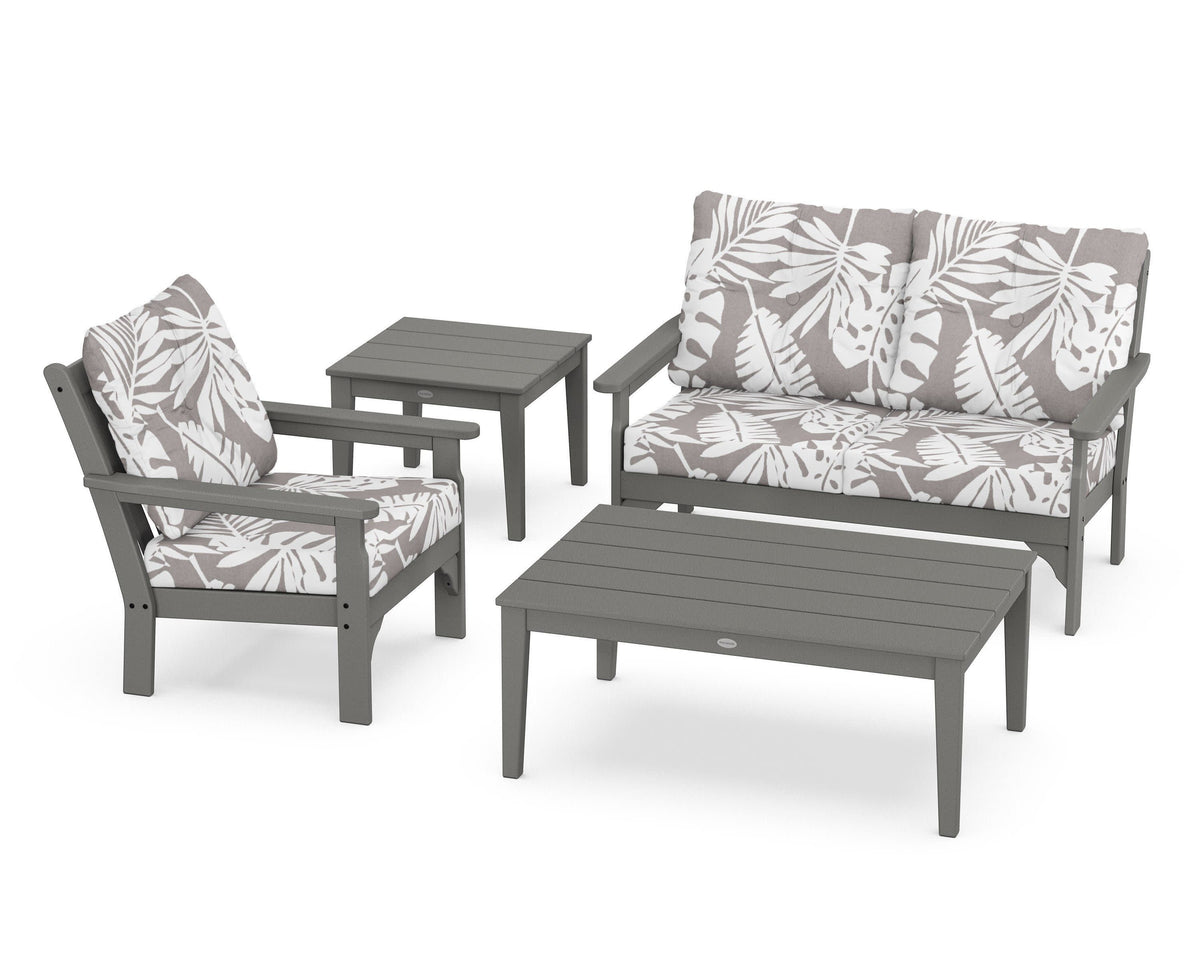 POLYWOOD Vineyard 4-Piece Deep Seating Set in Slate Grey / Leaf Grey Mist