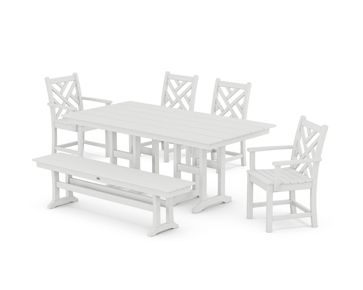 POLYWOOD Chippendale 6-Piece Farmhouse Dining Set in White