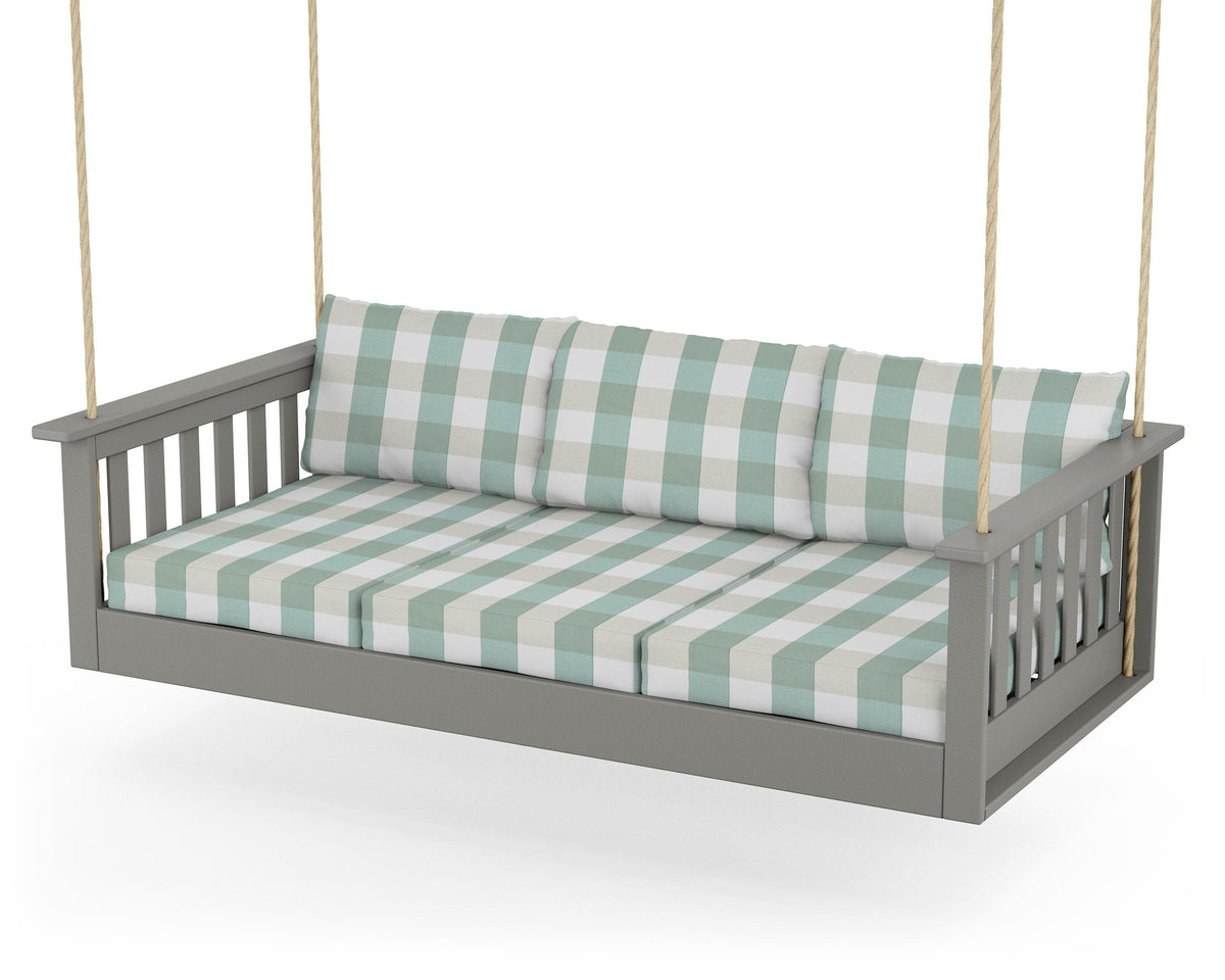 POLYWOOD Vineyard Daybed Swing in Slate Grey / Buffalo Plaid Glacier Spa