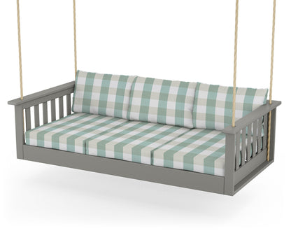POLYWOOD Vineyard Daybed Swing in Slate Grey / Buffalo Plaid Glacier Spa