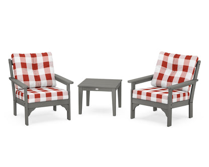 POLYWOOD Vineyard 3-Piece Deep Seating Set in Slate Grey / Buffalo Plaid Crimson