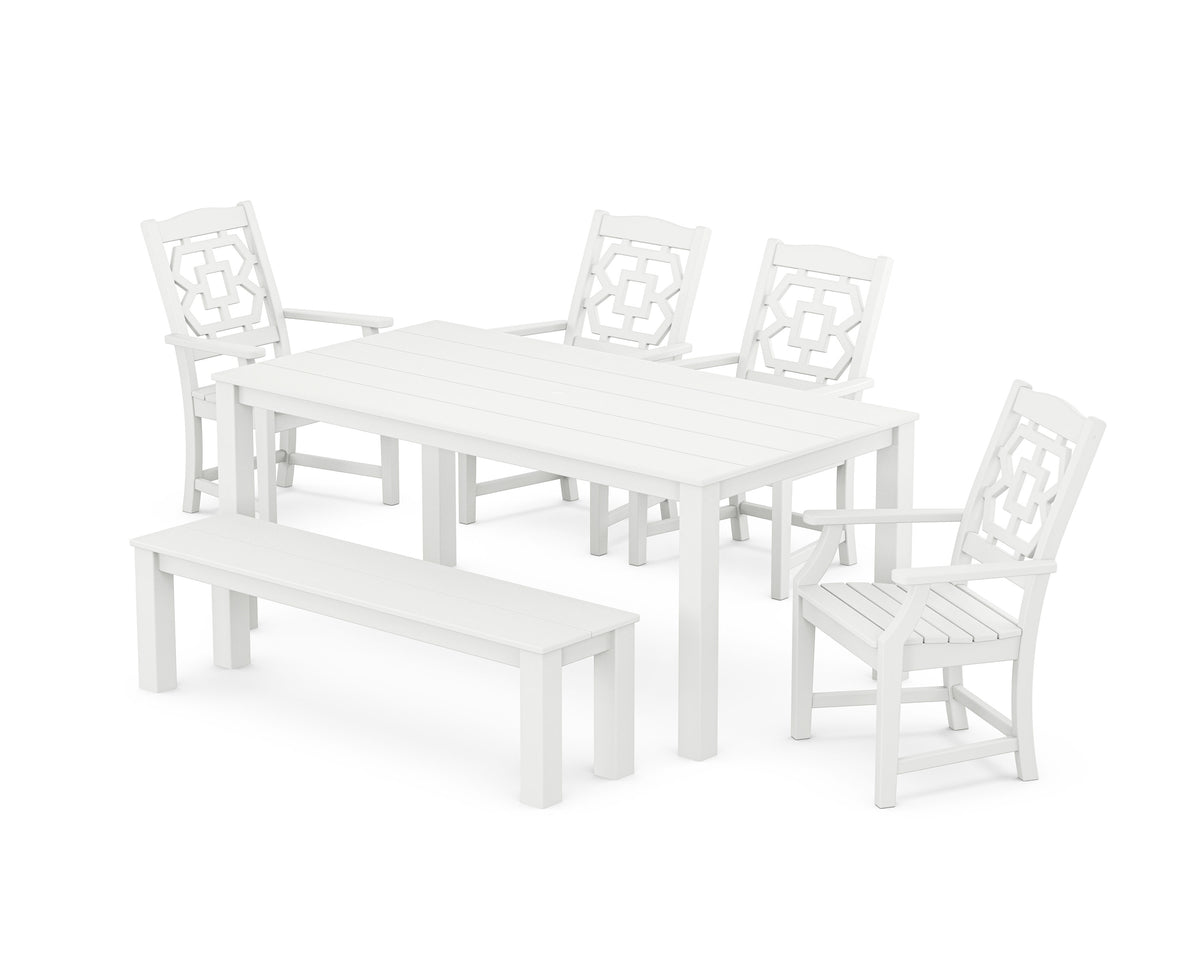 POLYWOOD Chinoiserie 6-Piece Parsons Dining Set with Bench in White