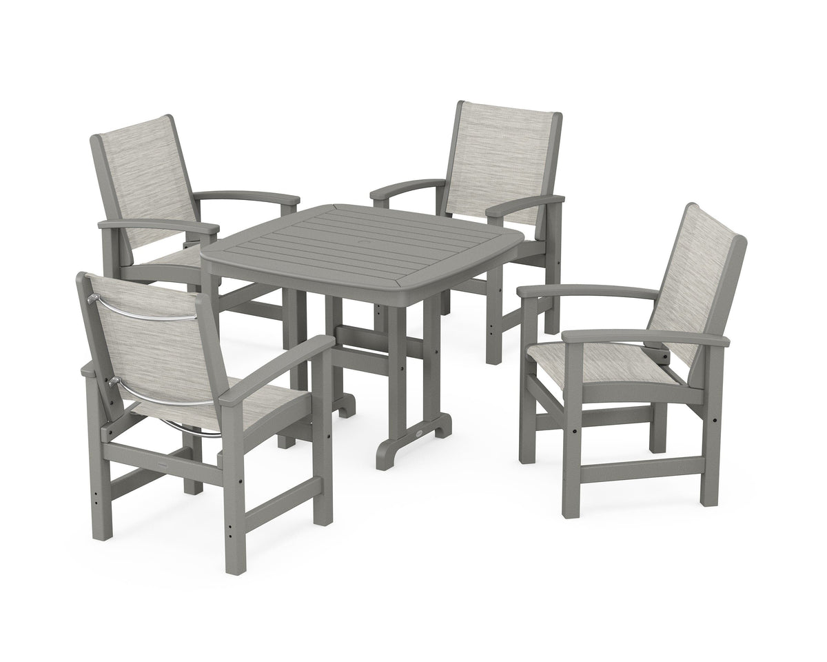 POLYWOOD Coastal 5-Piece Dining Set with Nautical 37" Dining Table in Slate Grey / Birch