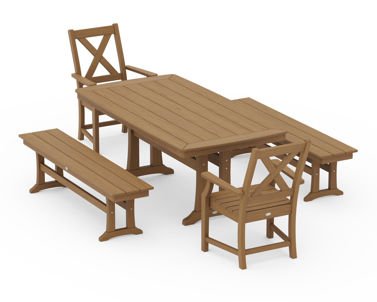 POLYWOOD Braxton 5-Piece Dining Set with Trestle Legs - 38" x 73" Table in Natural