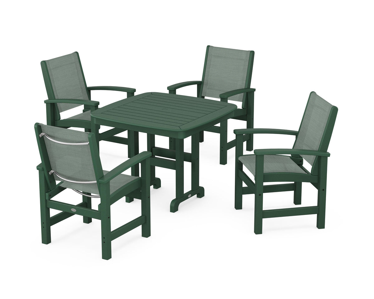 POLYWOOD Coastal 5-Piece Dining Set with Nautical 37" Dining Table in Green / Dupioni Sea Mist