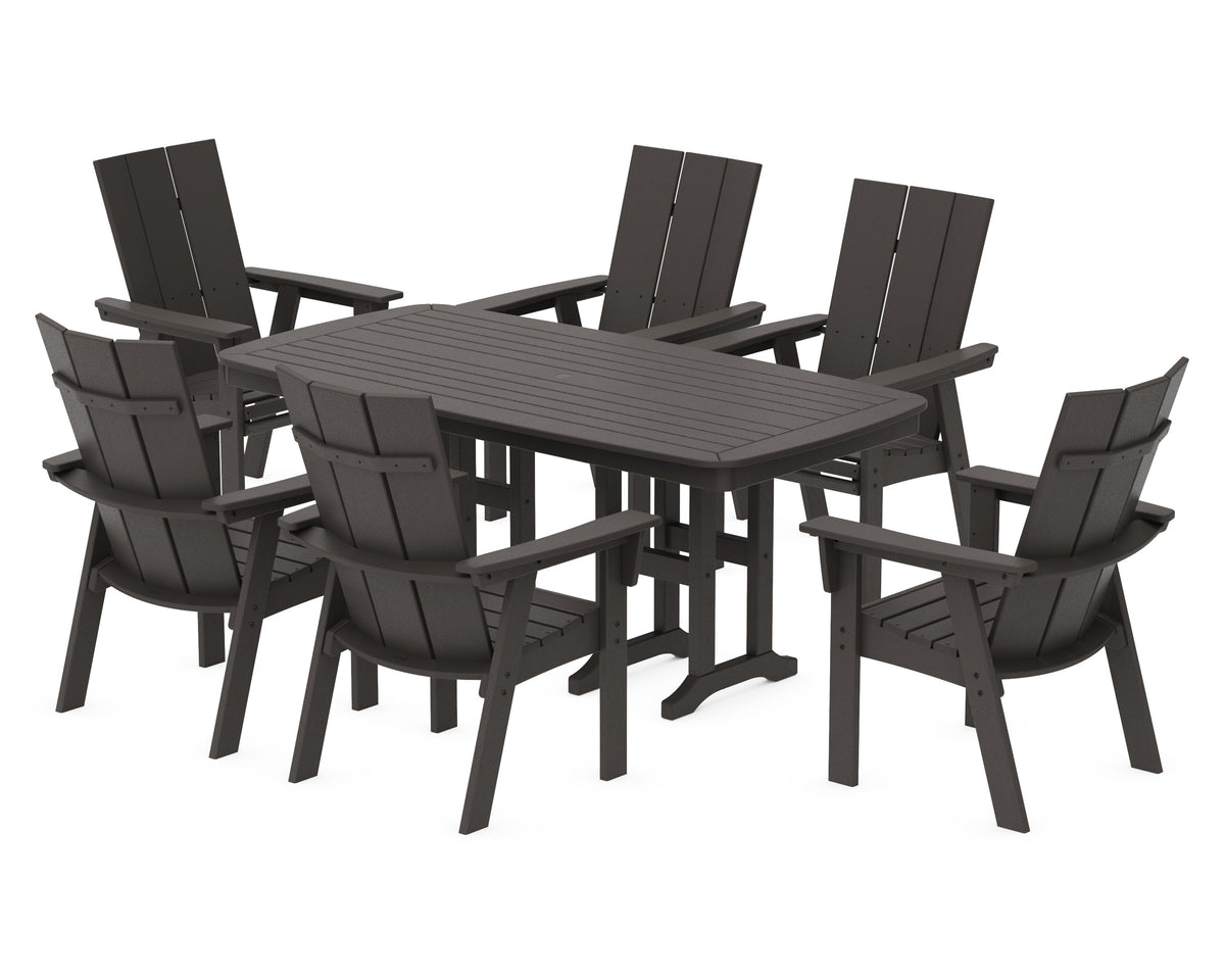POLYWOOD Modern Curveback Adirondack 7-Piece Dining Set in Vintage Coffee