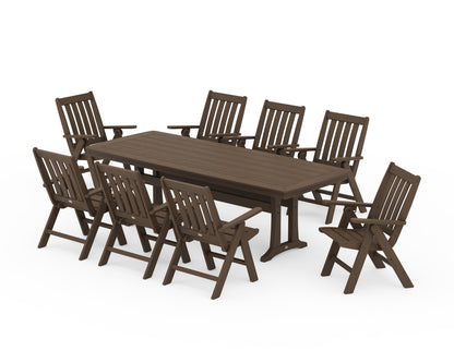 POLYWOOD Vineyard Folding 9-Piece Dining Set with Trestle Legs in Kona