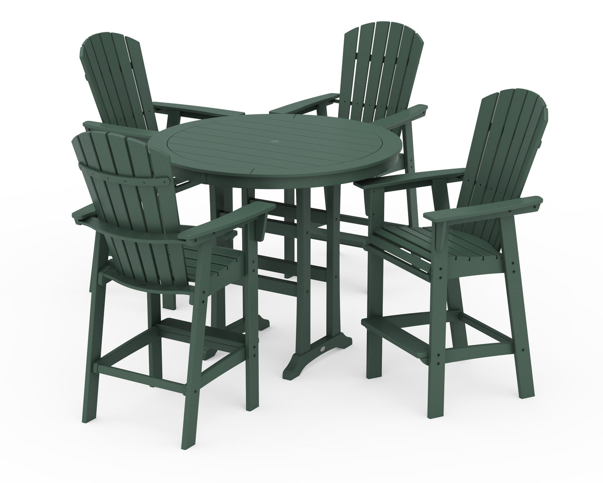 POLYWOOD Nautical Curveback Adirondack 5-Piece Round Trestle Bar Set in Green