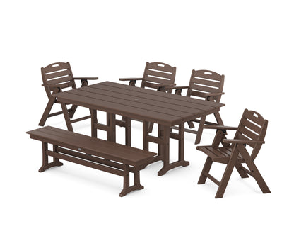 POLYWOOD Nautical Lowback 6-Piece Farmhouse Dining Set with Bench in Mahogany